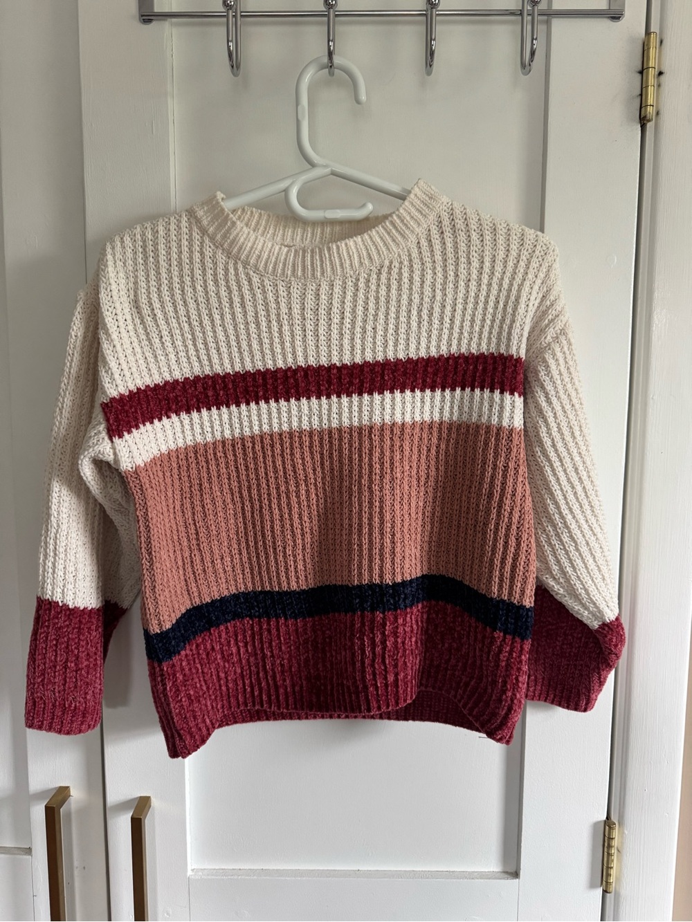 Sadie & Sage Cream, Rose, Burgundy & Navy Striped Crewneck Sweater